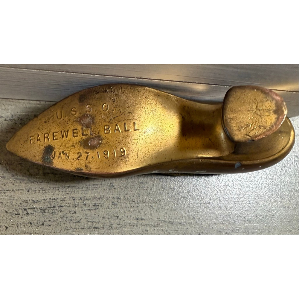 vintage brass shoe pin cushion souvenir USS Oklahoma Victorian - Picture 9 of 12